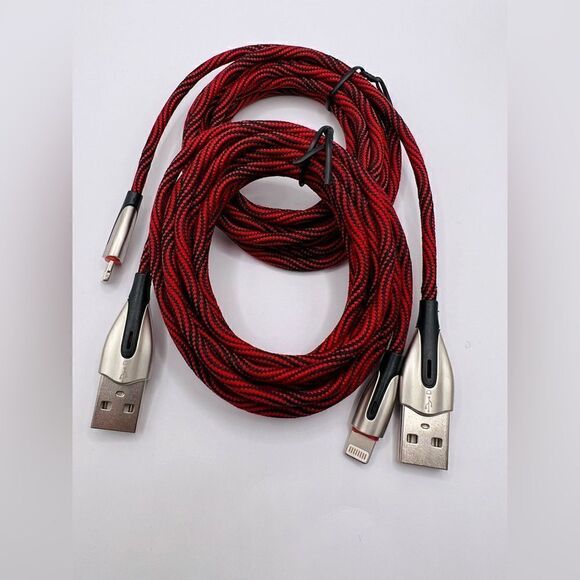 2x Pack Durable iPhone Cable 6FT (Luncky Red/ Black Grey) - Picture 9 of 13